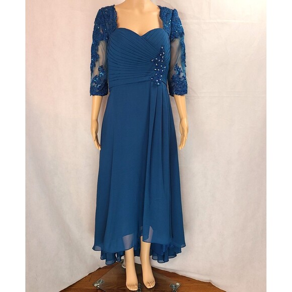 New Mother of the Bride (10) Ink Blue Chiffon Pleated Bodice High Low Dress - Picture 1 of 8
